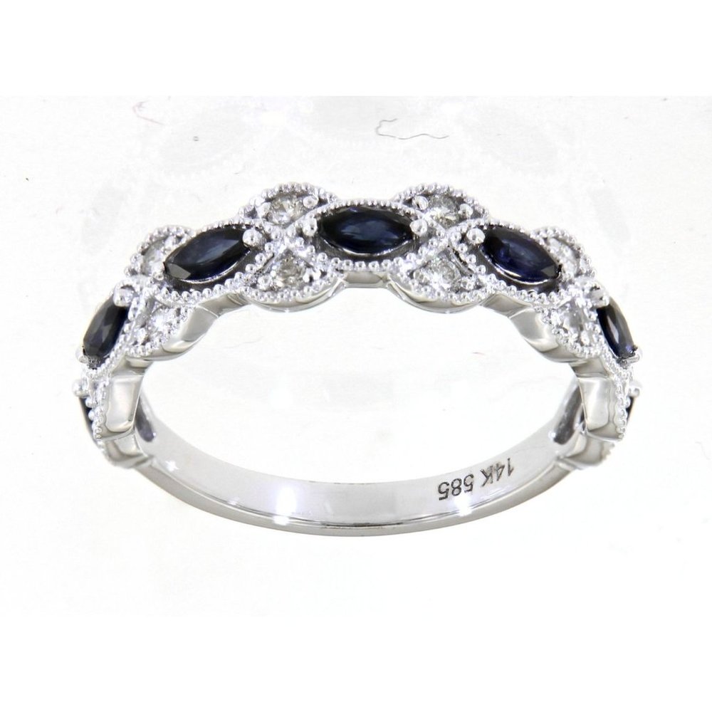 Marquise Diamond Blue Sapphire Ring White Gold